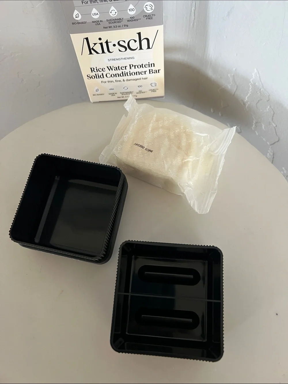 Kitsch Rice Water Protein Solid Conditioner Bar and travel container-